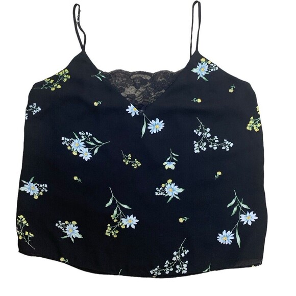Nine Britton Stitch Fix Cami Blouse Women’s Medium Black Floral Spaghetti Straps - Picture 7 of 12